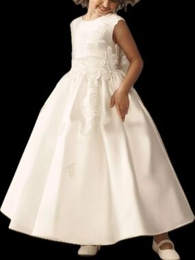 Princess Daliana Margot 3D Flower Luxe Pearl Satin Flower Girl Dress (Size 2)